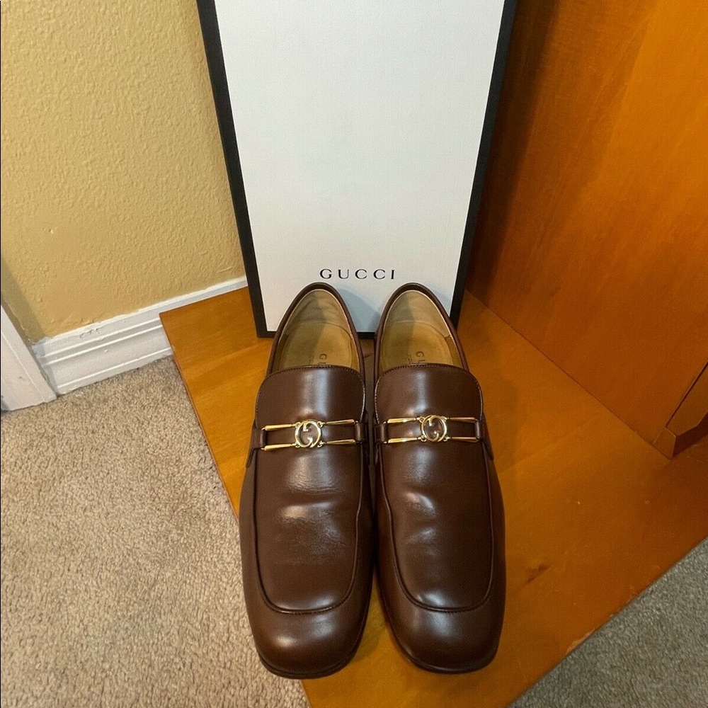 Gucci mens interlocking G brown loafers flats Sz 7.5 US 8 style 598348